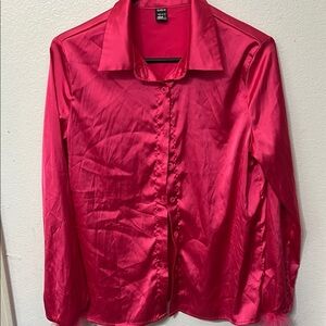 Shiny Fuchsia Button-Up Blouse